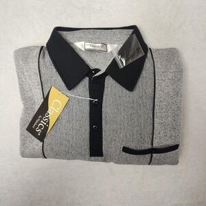 Classics By Palmland Sweater Mens XL Gray Collared Striped Pullover Pockets Band